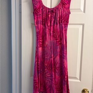 Pink and Purple Tropical Leaf Print Dress